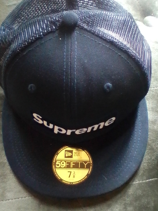 Supreme Other - Supreme Navy and White Logo Mesh Cap